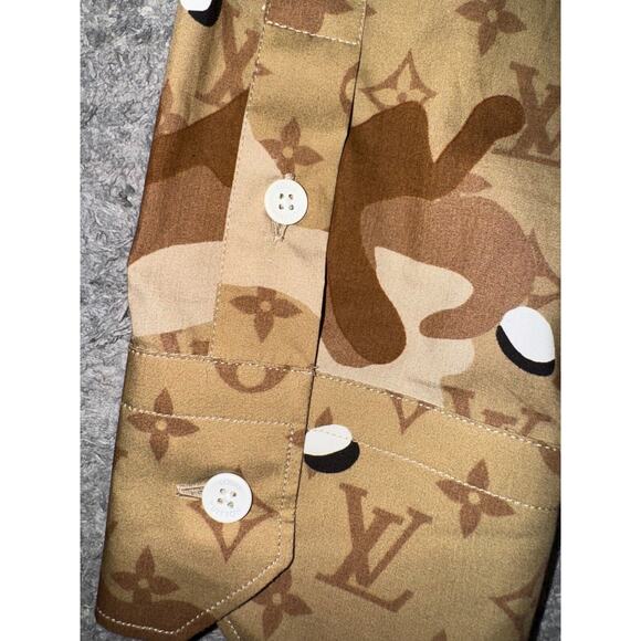 Louis Vuitton Desert Camo DNA Long Sleeve Logo Monogram Button Up Down Shirt S - Picture 14 of 16